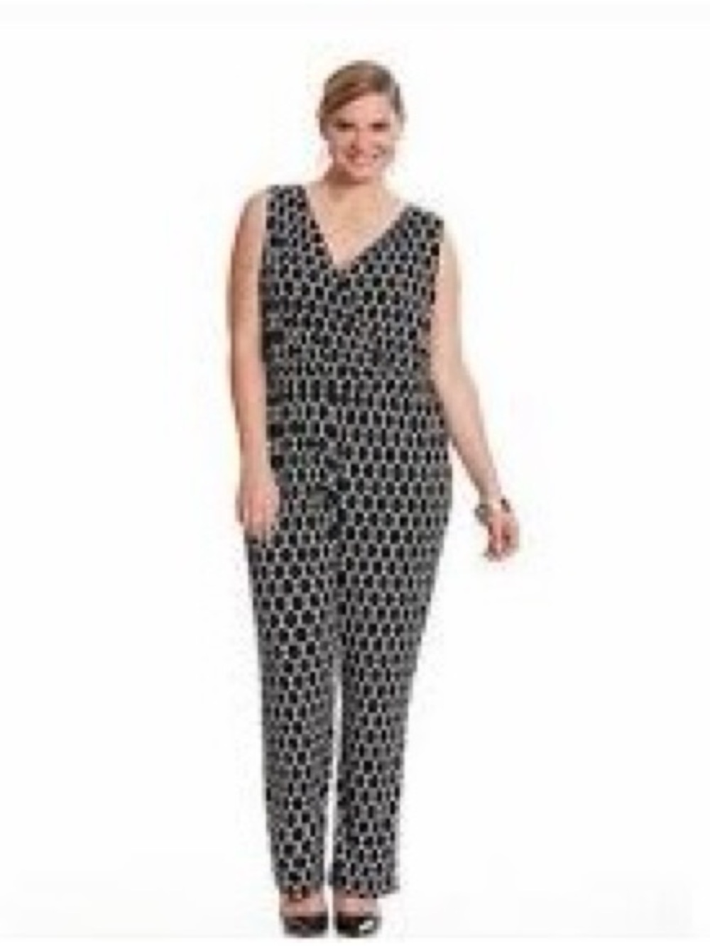 NWT LANE BRYANT Black & White Geometric V-Neck Wide Leg Jumpsuit Size 18/20